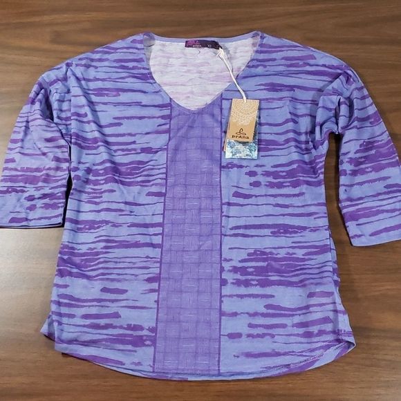 prAna Womens Aleah Top‎ Lightweight Semi Sheer Shirt XS Purple Abstract - Picture 2 of 6